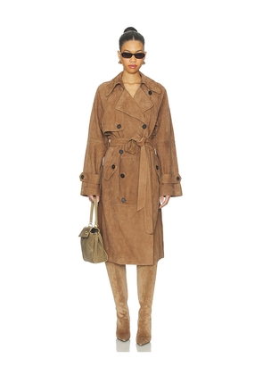 L'Academie By Marianna Dara Suede Trench Coat in Brown. Size M. Also in XXS, XS, S, L, XL.