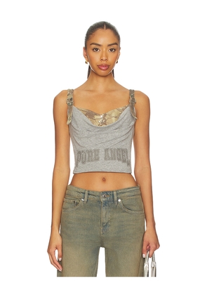 MARRKNULL Printed Pleated Corset Top in Grey. Size M. Also in XS, S, L.