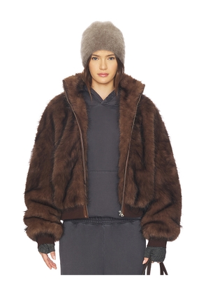 MARRKNULL Hooded Fur Coat in Brown. Size M. Also in S, L, XL.