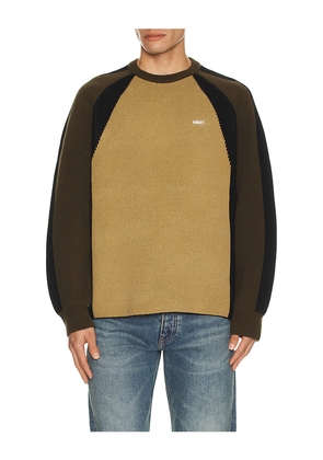 Obey Raglan Crew Neck Sweater in Green. Size M. Also in S, XL/1X.
