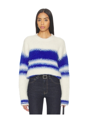 MOTHER The Crop Jumper in Blue,Ivory. Size M. Also in XS, S, L, XL.