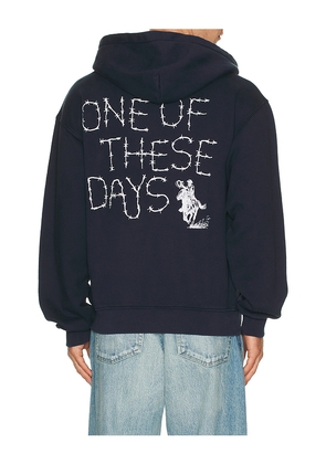 ONE OF THESE DAYS Barbed Zip Up Hoodie in Navy. Size M. Also in S, L, XL/1X.