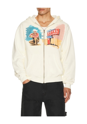 ONE OF THESE DAYS Mornings First Remark Zip Up Hoodie in White. Size M. Also in S, L, XL/1X.