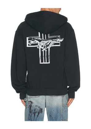 ONE OF THESE DAYS Mustang Cross Zip Up Hoodie in Black. Size M. Also in S, L, XL/1X.