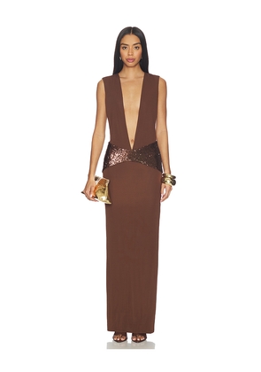 NBD Allona Gown in Brown. Size M. Also in XXS, XS, S, L, XL.