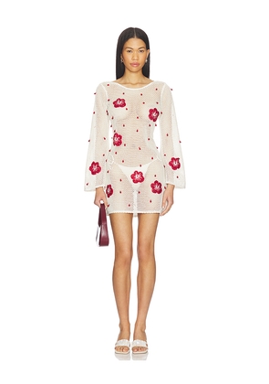 Leslie Amon Treasure Hibiscus Mini Dress in White. Size M. Also in S, XS, L, XL.