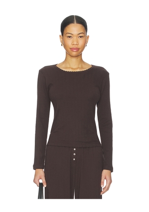 LESET Pointelle Slim Fit Long Sleeve in Chocolate. Size S. Also in XS, M.