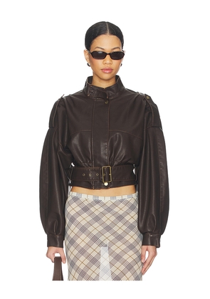 LIONESS Gigi Leather Jacket in Chocolate. Size L. Also in M, S, XL, XS, XXS.