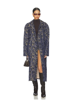 Milkwhite Long Printed Coat in Navy. Size M. Also in L, S, XS.