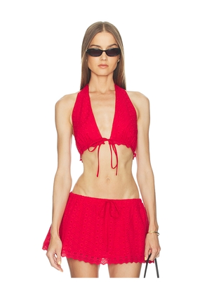 NIA x REVOLVE Eyelet Halter Top in Red. Size M. Also in XS, S, L, XL.