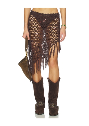 MORE TO COME Lorelai Crochet Skirt in Brown. Size L. Also in M, S, XS.