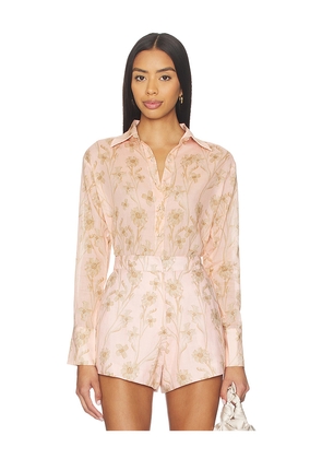 Karina Grimaldi Coral Print Blouse in Peach. Size L. Also in M, S, XS.