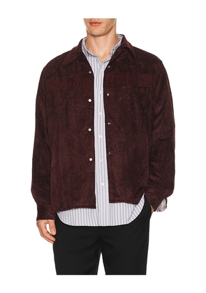 Needles Fringe Open Collar Shirt Rayon Corduroy in Burgundy. Size M. Also in S, L, XL.