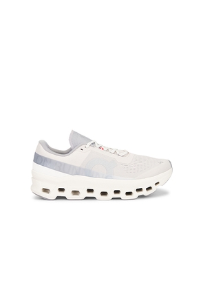 On Cloudmonster 1 in White. Size 10.5. Also in 7, 7.5, 8, 8.5, 9, 9.5, 10, 11, 11.5, 12, 13, 12.5.