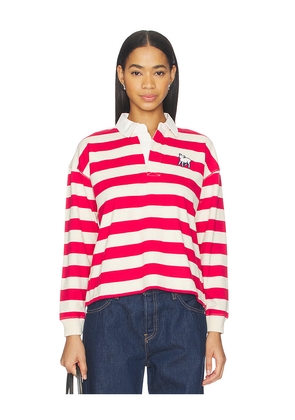 MOTHER The Boxy Match Polo in Red,Cream. Size M. Also in XS, S, L.
