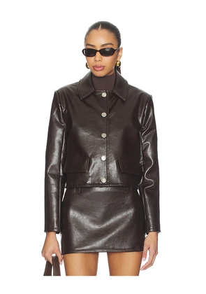 Milkwhite Cropped Faux Leather Jacket in Brown. Size M. Also in L, S, XS.