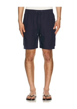 onia Air Linen Pull-On Cargo Short in Navy. Size L. Also in M, S, XL/1X.