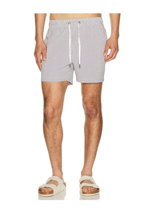 onia Charles 5 Swim Trunk in Blue. Size L. Also in M, S, XL/1X.