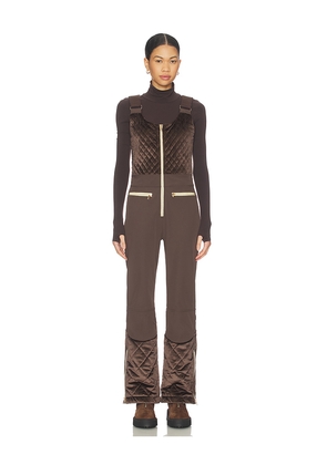 My Sunday Ski Quilted Velvet Ski Overall in Chocolate. Size M. Also in S, XS.