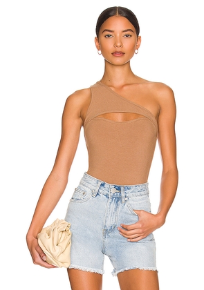 superdown Sadra One Shoulder Bodysuit in Tan. Size M. Also in S, XXS, XS, L, XL.