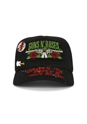 Madeworn Guns N' Roses Hand Painted Patched & Pinned Trucker Hat in Black.