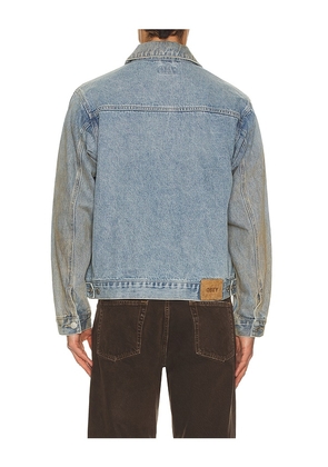 Obey Base Trucker Jacket in Blue. Size S. Also in M, L, XL/1X.