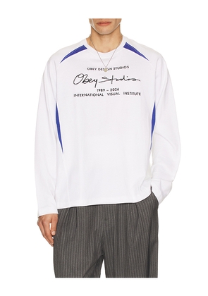 Obey League Long Sleeve Tee in White. Size M. Also in S, L, XL/1X.