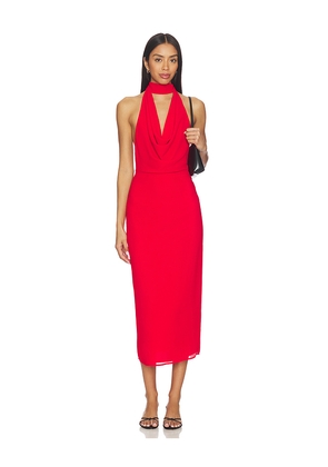 MORE TO COME Ria Halter Midi Dress in Red. Size L. Also in M, S, XL, XS, XXS.