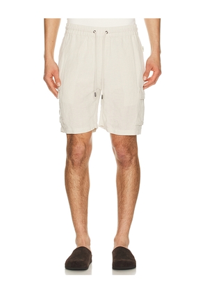 onia Air Linen Pull On Cargo Short in Cream. Size M. Also in L, S, XL/1X.