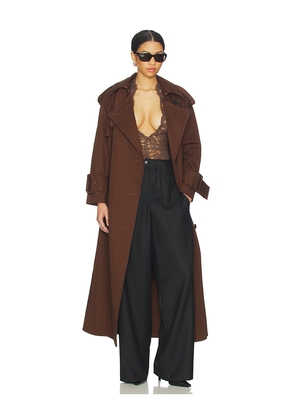 Mimchik Hooded Scarf Trench Coat in Chocolate. Size L. Also in M, S, XS.