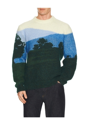 Lacoste Mountain Graphic Wool Crew Neck Sweater in Blue. Size 4. Also in 3, 5, 6.