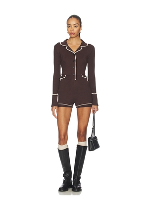 Monse Knitted Pajama Romper in Brown. Size M. Also in XS, S, L.