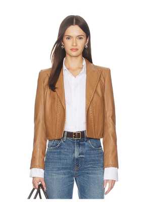 L'AGENCE Dulcie Leather Whipstitch Blazer in Brown. Size 0. Also in 2, 4, 6, 8.