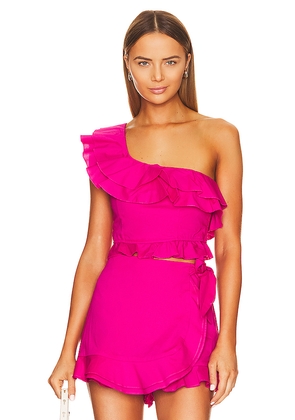 Show Me Your Mumu x REVOLVE Leni Ruffle Top in Fuchsia. Size L. Also in XS, S, M, XL.