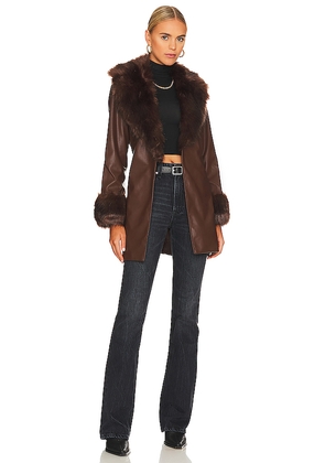 Show Me Your Mumu Penny Lane Faux Leather Jacket in Brown. Size L. Also in XS, M, XL.