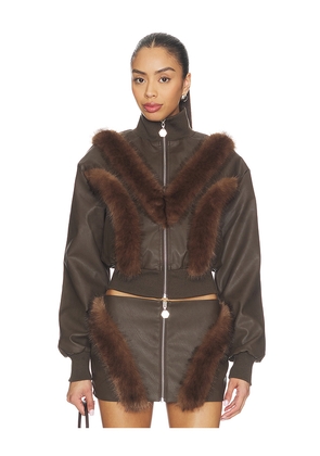 OW Collection Bela Faux Fur Jacket in Brown. Size M. Also in S, XS.