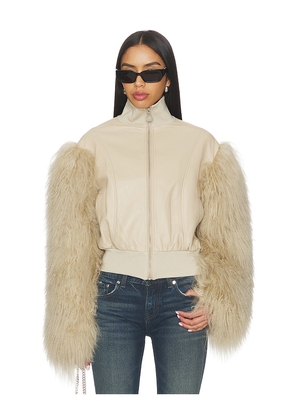 OW Collection Bex Fur Jacket in Tan. Size M. Also in S, XS.