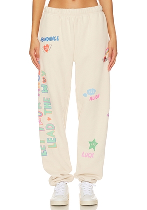 The Mayfair Group Angels All Around You Sweatpants in Cream. Size S/M. Also in XS, M/L, L/XL.