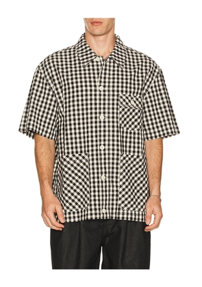 KAPPY DESIGN Gingham Check Linen Shirt in Black.