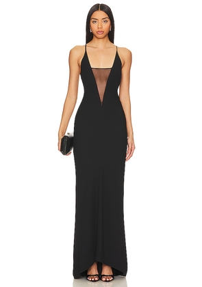 The Sei Plunge Gown With Mesh in Black. Size 6. Also in 0.
