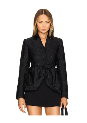 ROTATE Jacquard Draped Blazer in Black. Size 34. Also in 32.