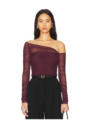 SEROYA Shauna Asymetric Mesh Top in Wine. Size S. Also in L, M, XS, XXS.