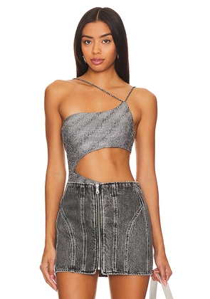 superdown Tahlia Cut Out Bodysuit in Metallic Silver. Size XL. Also in L.