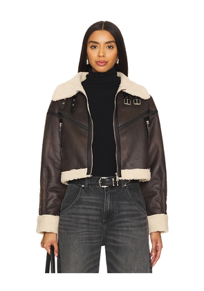 superdown Amelia Faux Leather Jacket in Brown. Size M. Also in XS, XXS, S, L, XL.