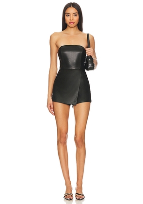 superdown Sonya Faux Leather Romper in Black. Size XL. Also in M.