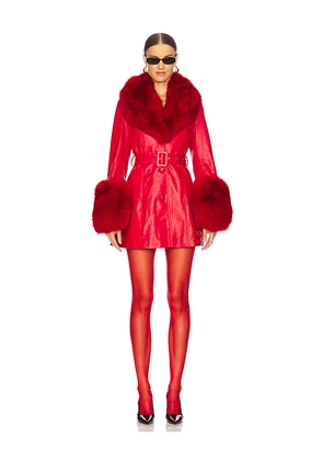 Susanna Chow Roxy Leather Coat With Fur Trim in Red. Size M. Also in S, L.