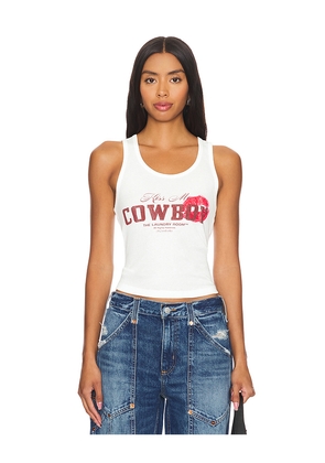 The Laundry Room Kiss Me Cowboy Rib Tank in White. Size M. Also in XS, L, XL.