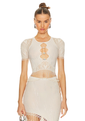 POSTER GIRL Urchin Top Shapewear Fringe Top in Cream.