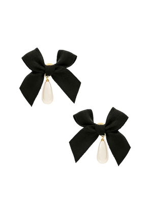 petit moments Bow Drop Pearl Earrings in Black.