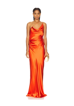 The Sei One Shoulder Cowl Gown in Orange. Size 4. Also in 2.